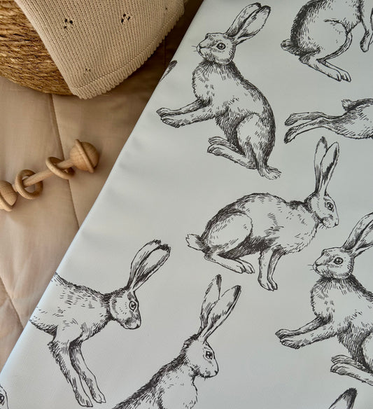 Sketched Hares Bunnies Anti - Roll Wedge Changing Mat