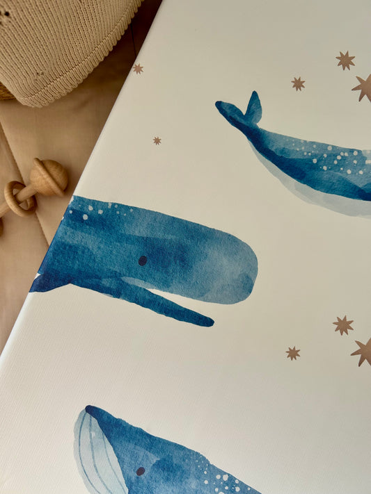 Watercolour Whales Anti - Roll Wedge Changing Mat