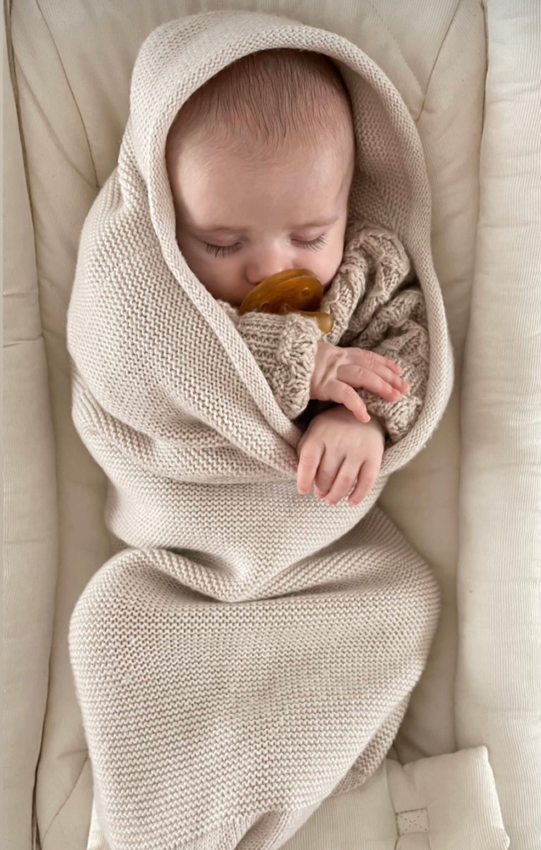 Pre - Order Easy Cacoon Cotton Knitted Knot Swaddle - Oat