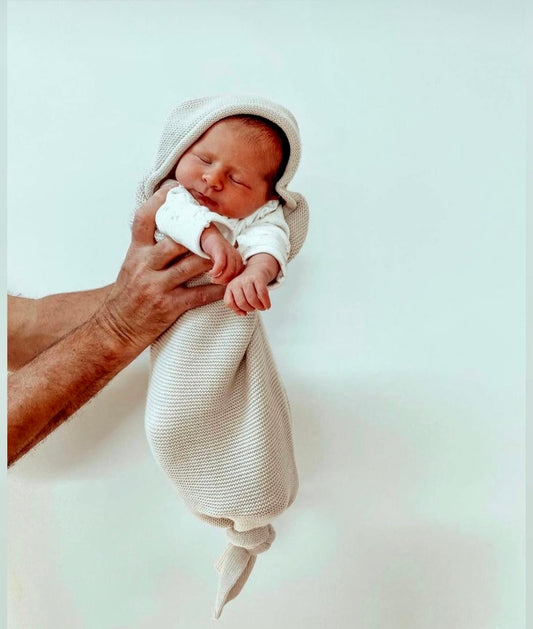 Pre - Order Easy Cacoon Cotton Knitted Knot Swaddle - Oat