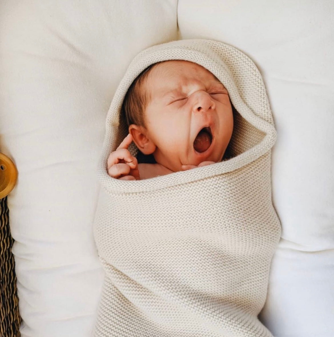 Pre - Order Easy Cacoon Cotton Knitted Knot Swaddle - Oat