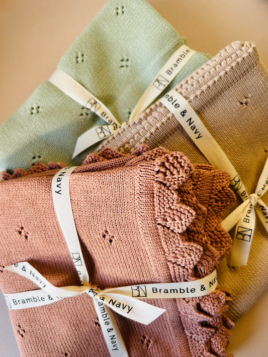 Breathable Cotton Pointelle knit blanket - Sage