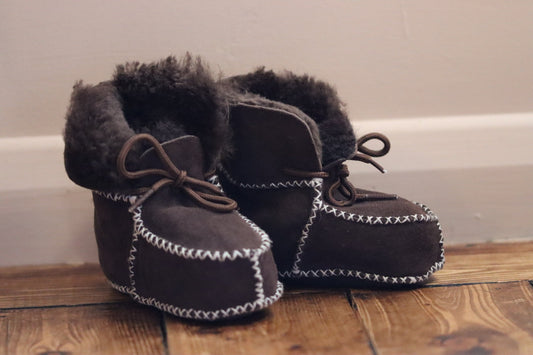Sheepskin Soft Childrens Fur Booties - Muted Black