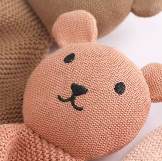 Cotton Knit Bear Lovey Comforter - Brick