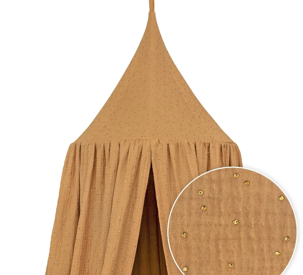 Gold Speckle Cotton Muslin Crib Canopy - Rust