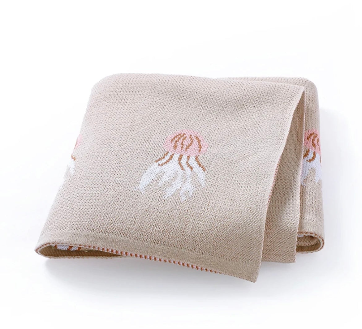 Jellyfish Cotton Knit Baby Blanket - Cream