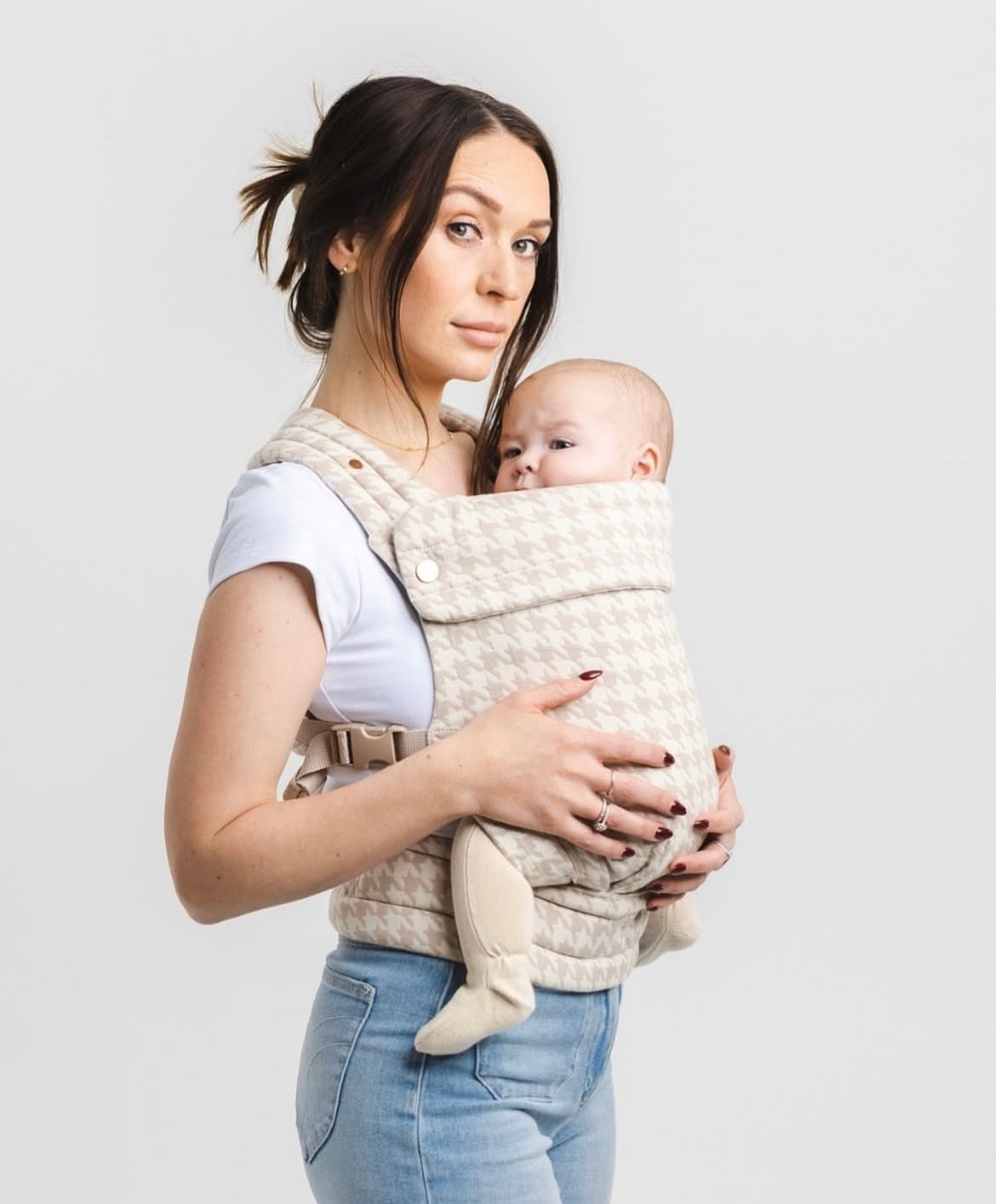 Neutral Houndstooth Print Multi - Way Baby Carrier