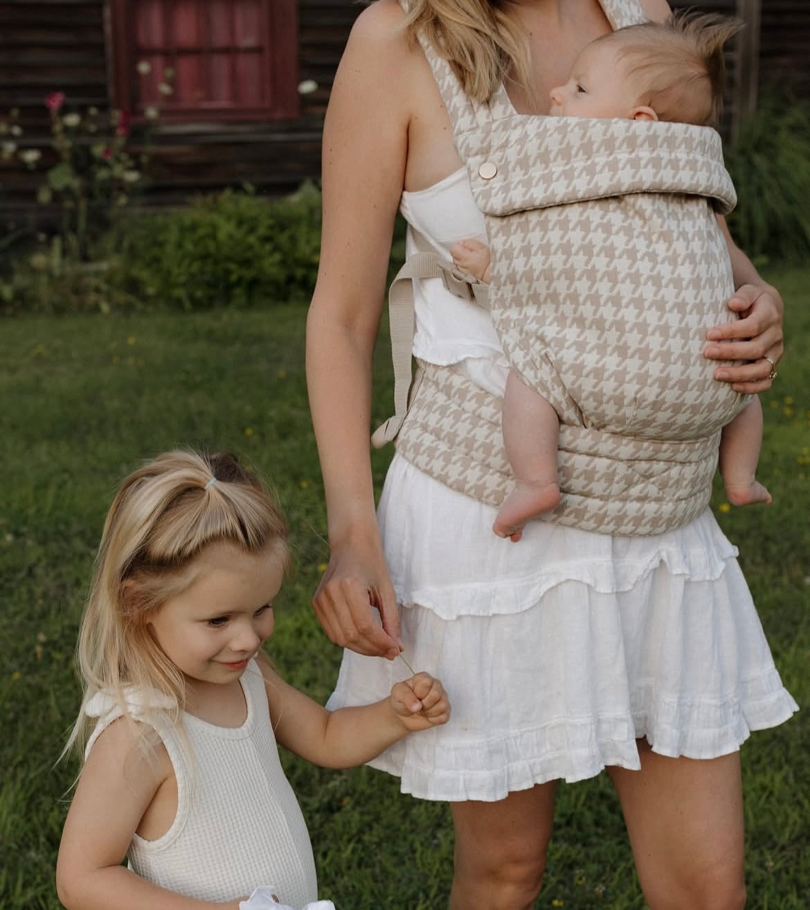 Neutral Houndstooth Print Multi - Way Baby Carrier