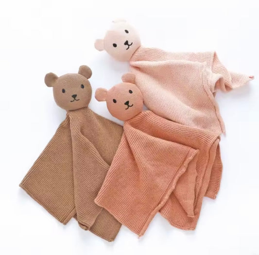 Cotton Knit Bear Lovey Comforter - Mocha