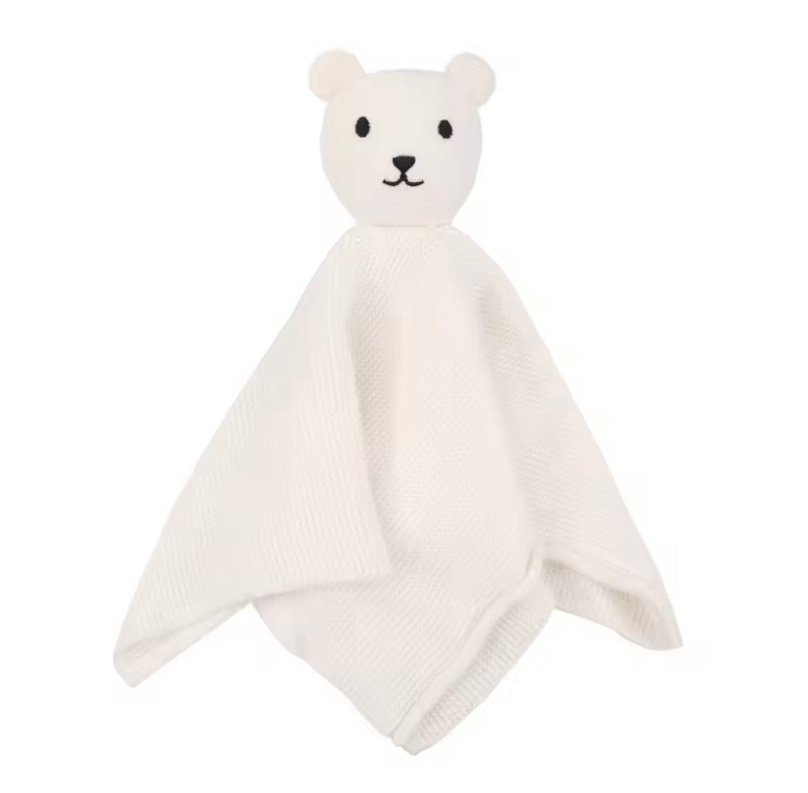 Cotton Knit Bear Lovey Comforter - White