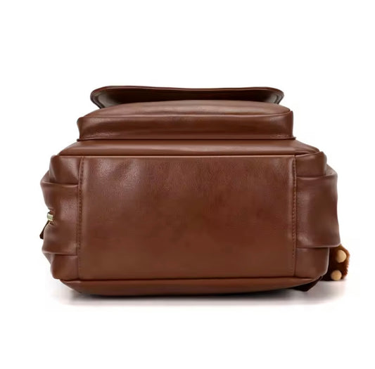 Faux Leather Baby Changing Backpack - Tan