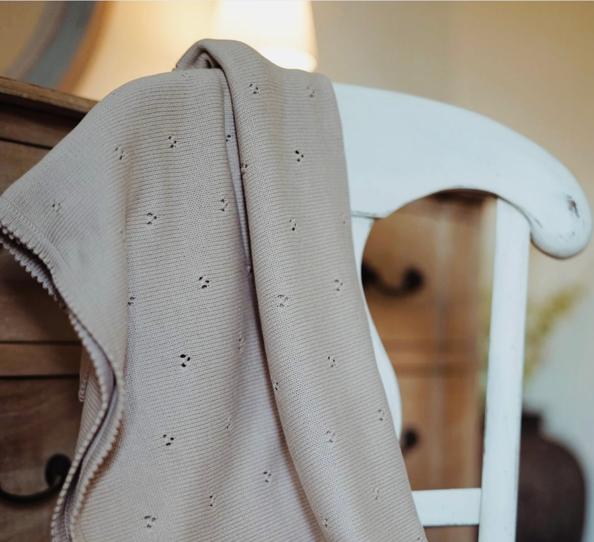 Breathable Cotton Pointelle knit blanket - Cream