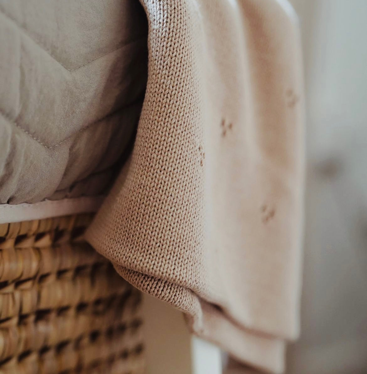 Breathable Cotton Pointelle knit blanket - Cream