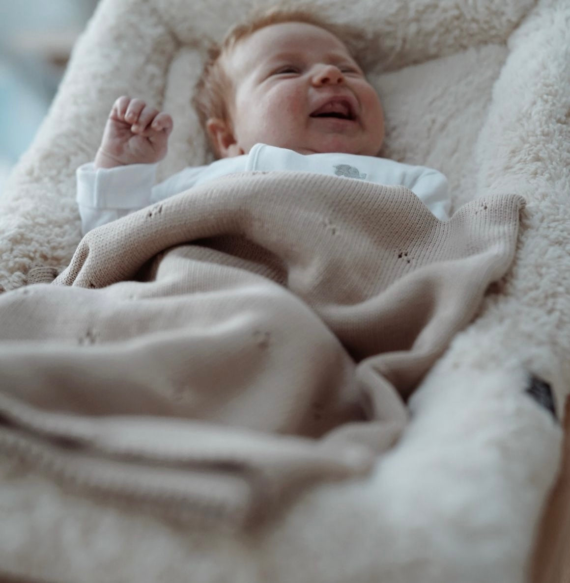 Breathable Cotton Pointelle knit blanket - Cream