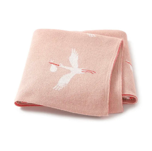 Stork Cotton Knit Baby Blanket - Soft Pink