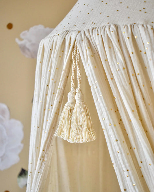 Gold Speckle Cotton Muslin Crib Canopy - Cream