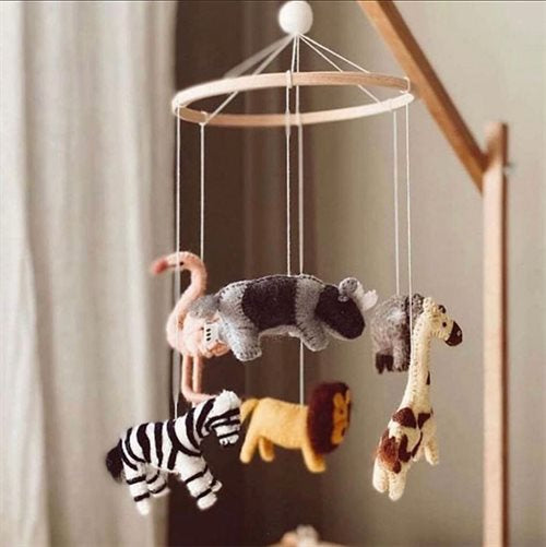 Handcrafted Felt Safari Animals Crib Mobile