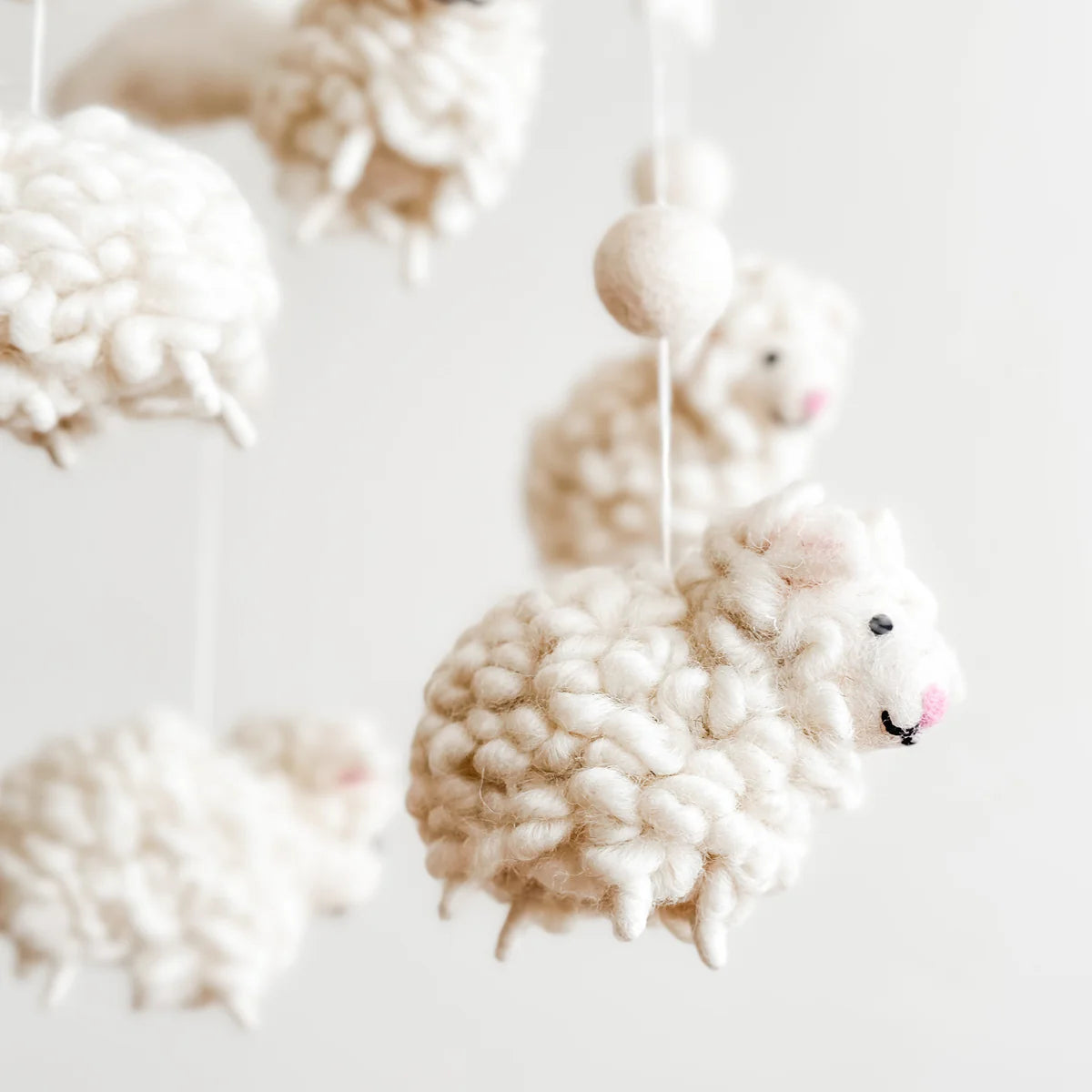 Handmade Sleepy Sheep Nursery Mobile - White