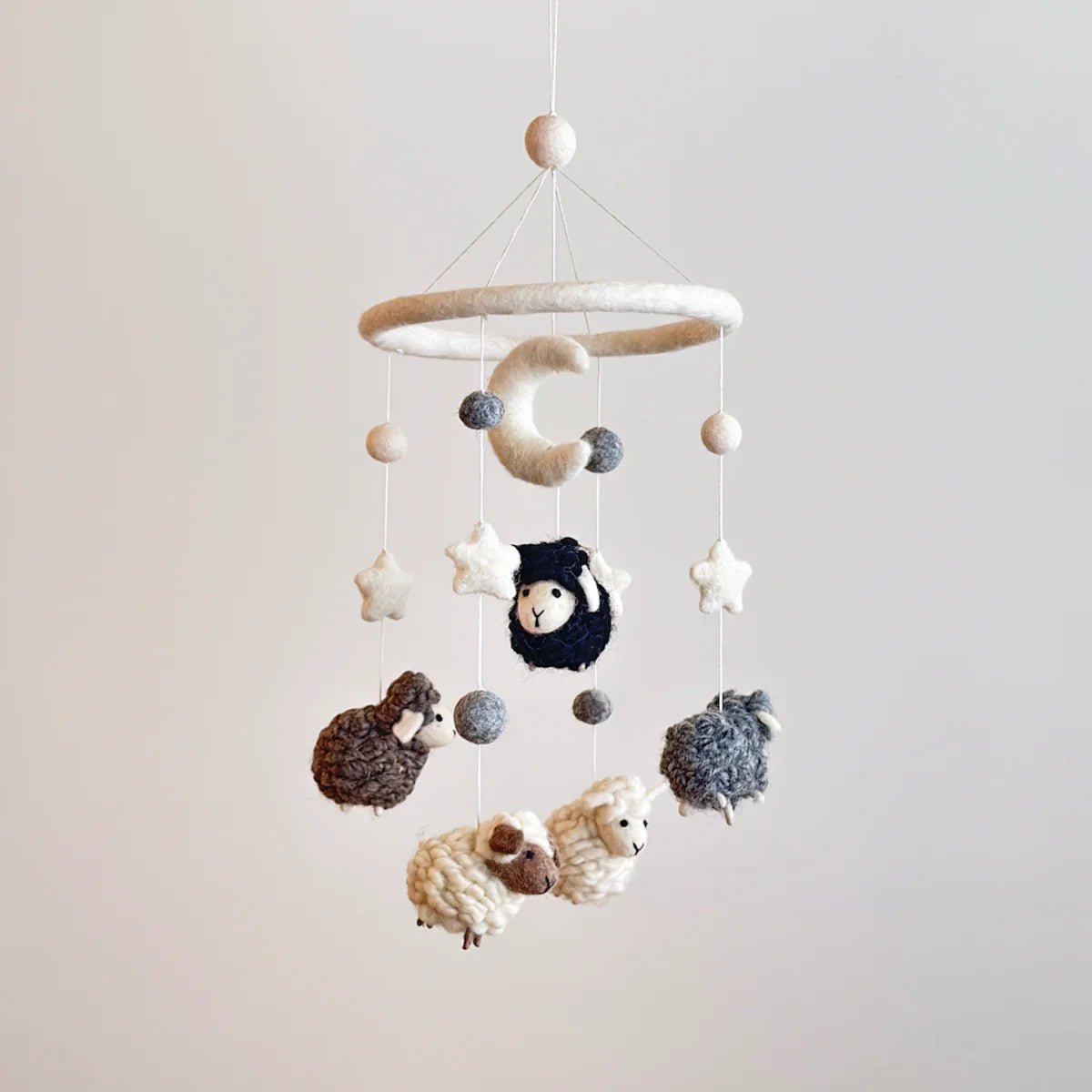 Handmade Sleepy Sheep Nursery Mobile - Grey