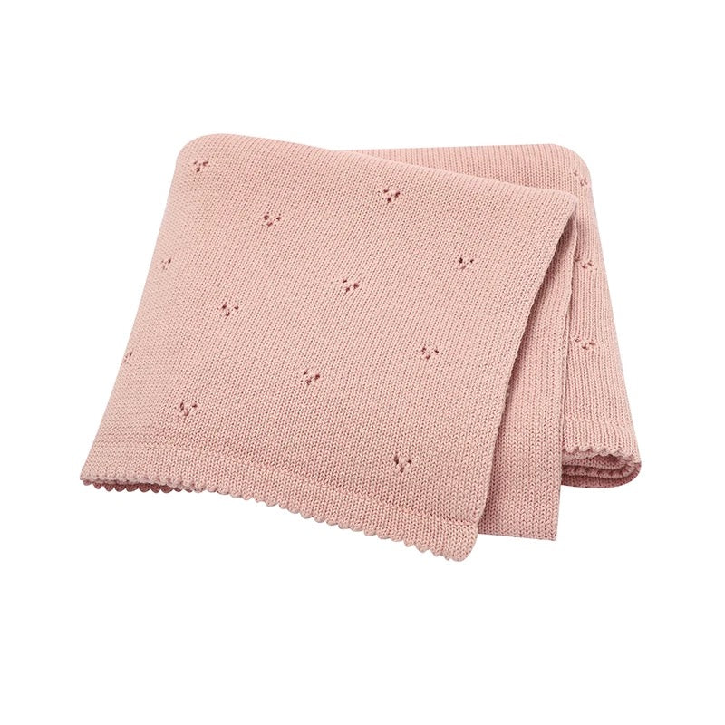 Breathable Cotton Pointelle knit blanket - Pink