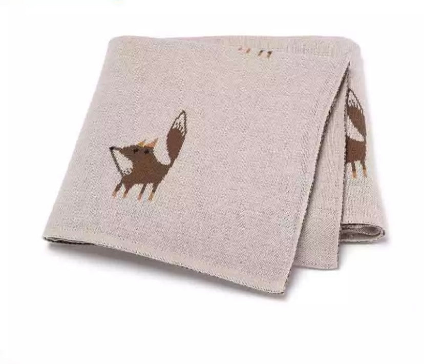 Cotton knit fox blanket - Sand