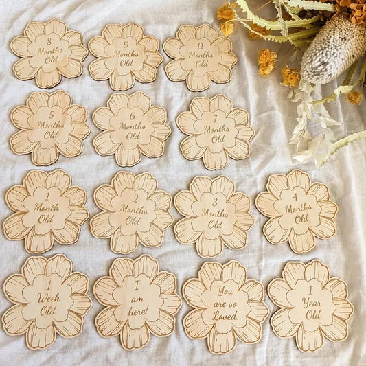 Wooden floral milestone set - 14pk