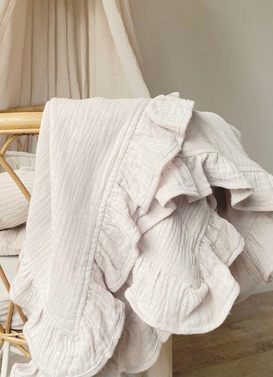 Ruffle edge muslin cotton swaddle - Nude