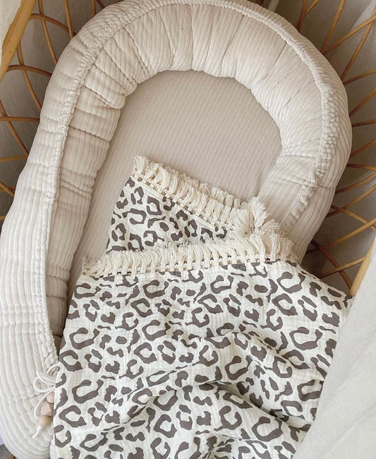 Cotton muslin fringe boho multi use swaddle - Leopard