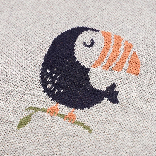 Cotton knit Toucan blanket - Grey