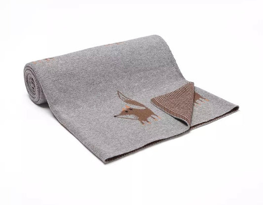 Cotton knit fox blanket - Grey