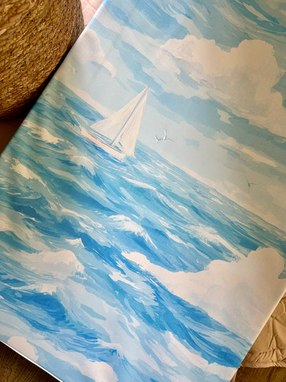 Sail Away Watercolour Sail Boat & Clouds Anti -  Roll Wedge Changing Mat