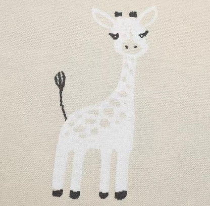 Cotton Knit Giraffe Baby Blanket - Cream