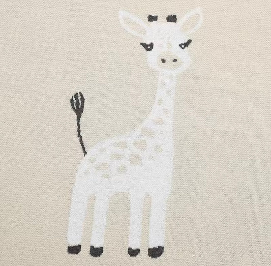 Cotton Knit Giraffe Baby Blanket - Cream