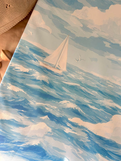 Sail Away Watercolour Sail Boat & Clouds Anti -  Roll Wedge Changing Mat