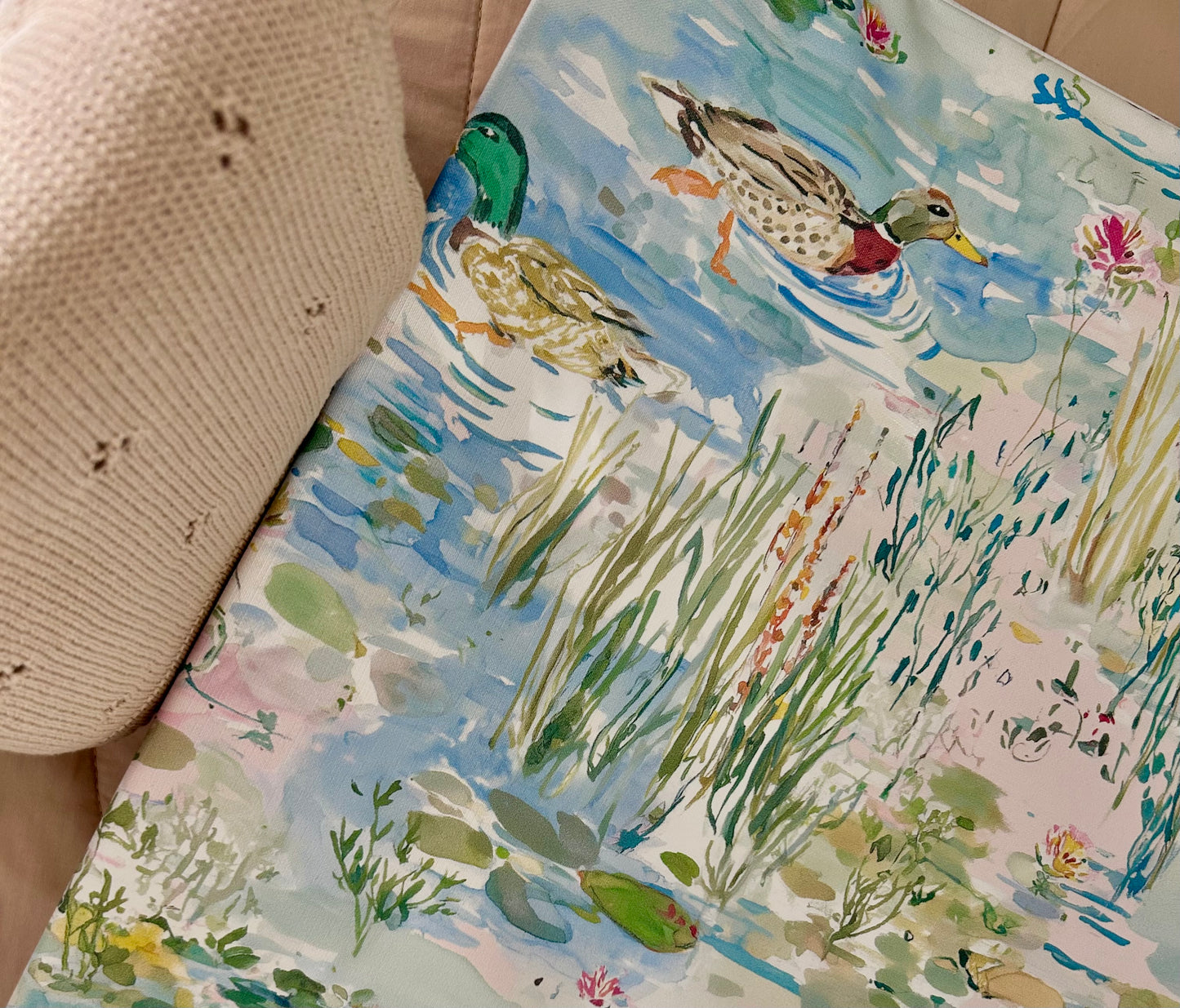 Watercolour Duck Pond Anti - Roll Wedge Changing mat - PRE ORDER
