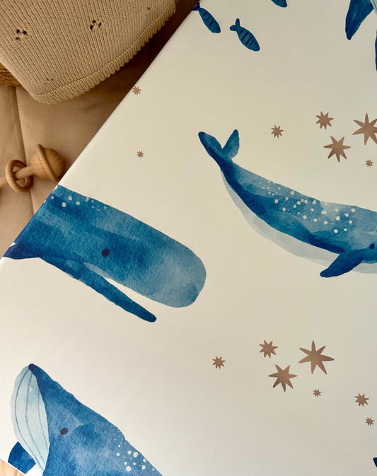 Watercolour Whales Anti - Roll Wedge Changing Mat