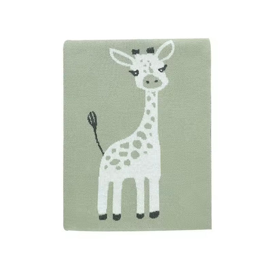 Cotton Knit Giraffe Baby Blanket - Sage