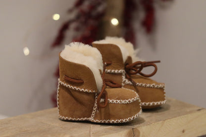 Sheepskin Soft Childrens Fur Booties - Chestnut