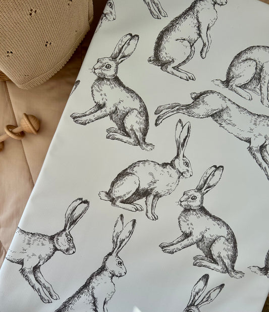 Sketched Hares Bunnies Anti - Roll Wedge Changing Mat