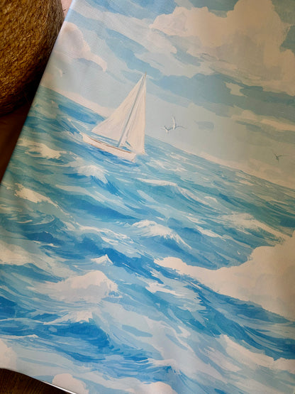 Sail Away Watercolour Sail Boat & Clouds Anti -  Roll Wedge Changing Mat