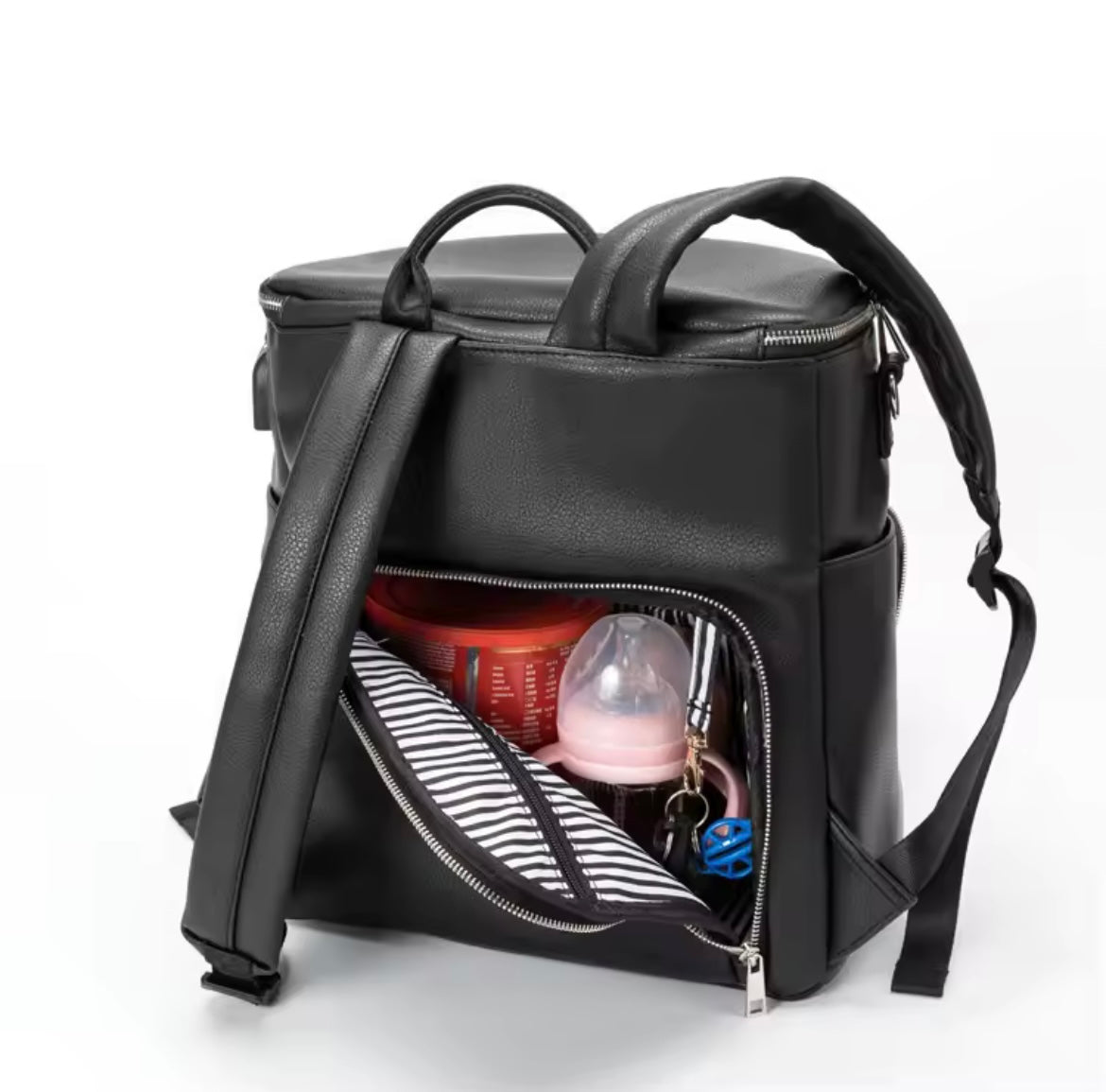 Vegan leather baby changing bag with accessories