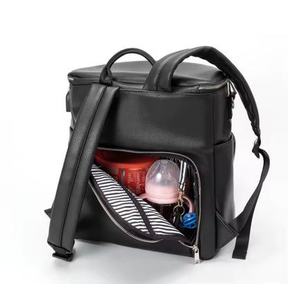Vegan leather baby changing bag with accessories