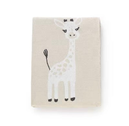 Cotton Knit Giraffe Baby Blanket - Cream