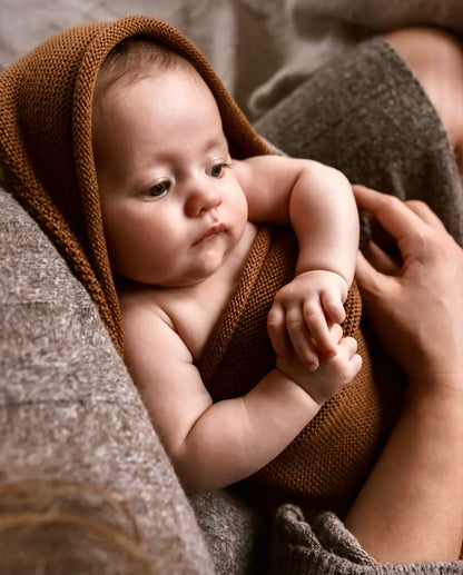 Pre order - Easy Cacoon Cotton Knitted Knot Swaddle - Chocolate