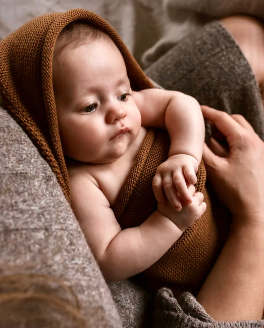 Pre order - Easy Cacoon Cotton Knitted Knot Swaddle - Chocolate
