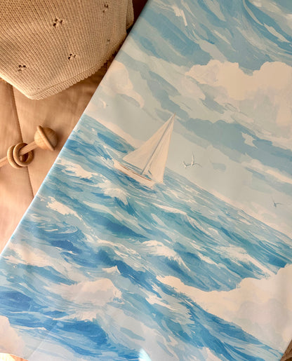 Sail Away Watercolour Sail Boat & Clouds Anti -  Roll Wedge Changing Mat