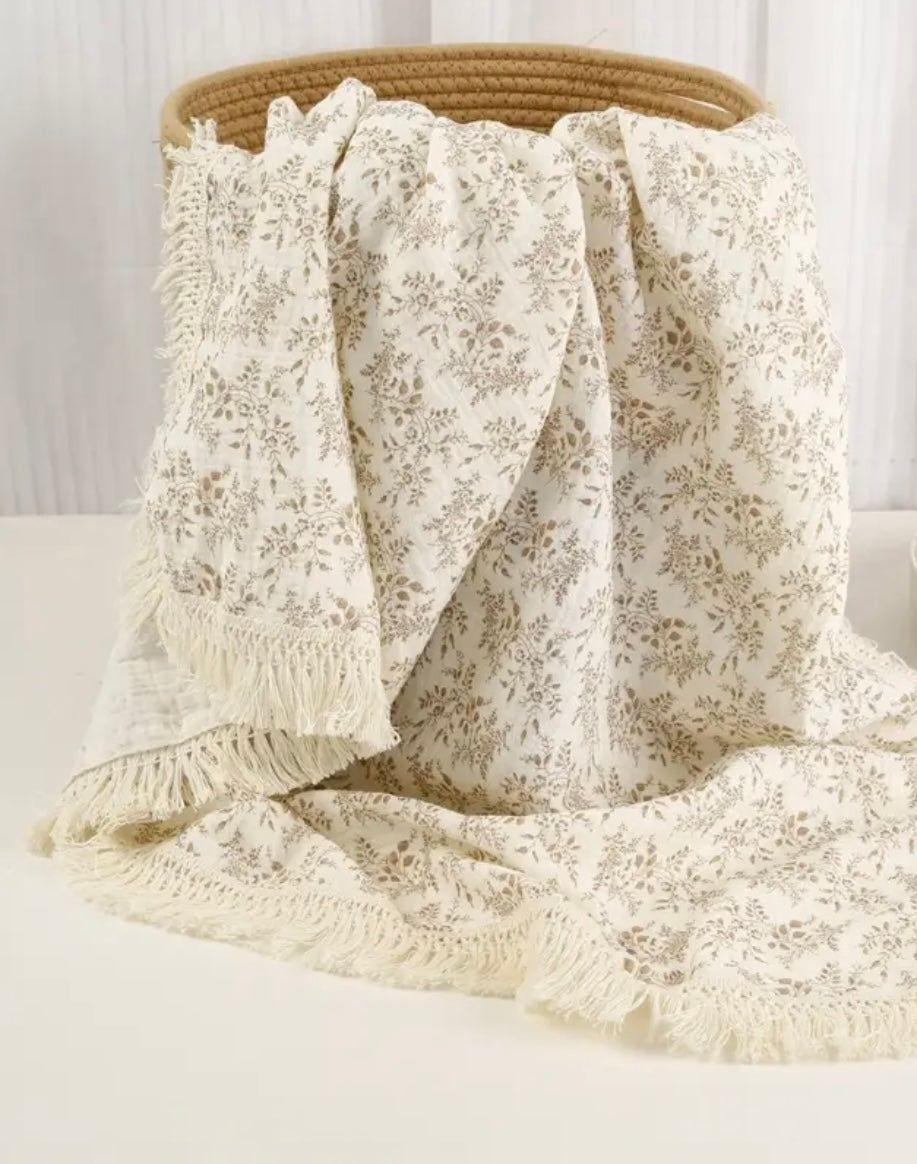 Cotton Muslin Fringe Multi - Use Swaddle - Spring Meadow