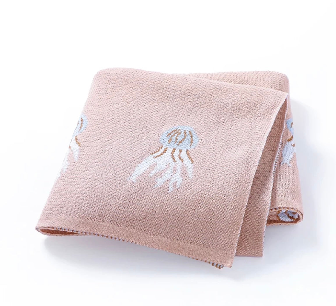Jellyfish Cotton Knit Baby Blanket - Soft pink
