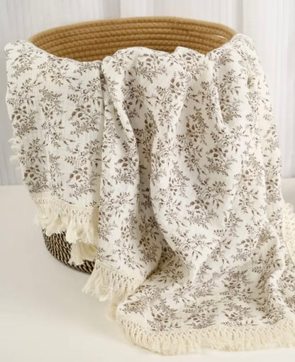Cotton Muslin Multi - Use Fringe Swaddle - Autumn Meadow