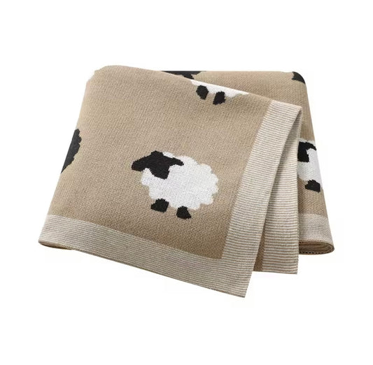 Cotton Lamb Design Baby Blanket - Taupe